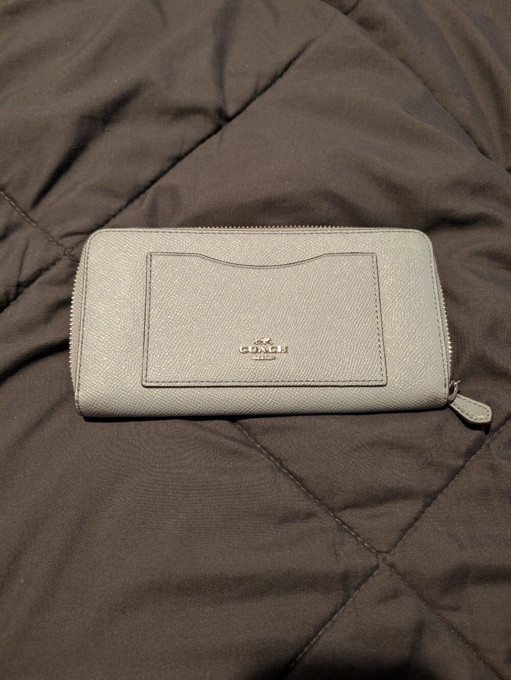 Coach Pebbled Leather Zip Wallet - Light Gray
